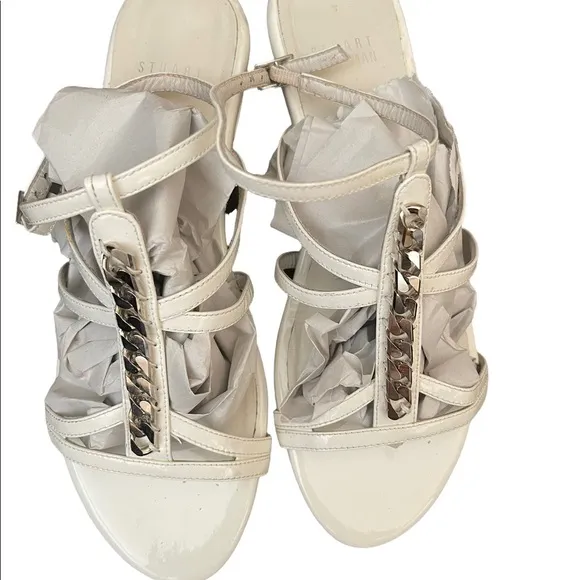 Stuart Weitzman white strappy leather flats size 6.5M