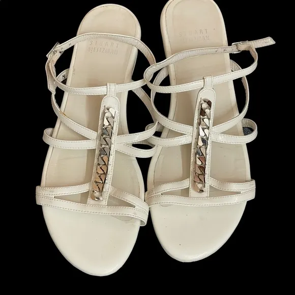 Stuart Weitzman white strappy leather flats size 6.5M