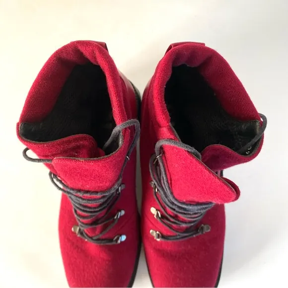 Stuart Weitzman Womens Combat Boots 7 C Chunky Block Heel Red Burgundy Wool