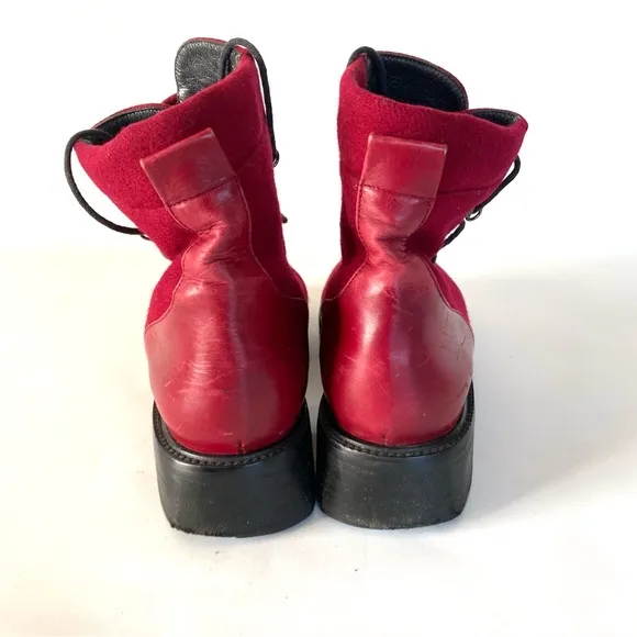 Stuart Weitzman Womens Combat Boots 7 C Chunky Block Heel Red Burgundy Wool
