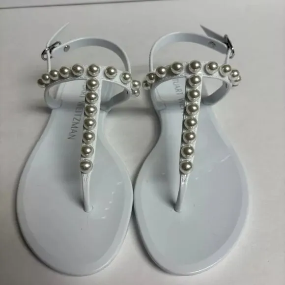 Stuart Weitzman Women’s Goldie Jelly White Sandals, Size 5 M