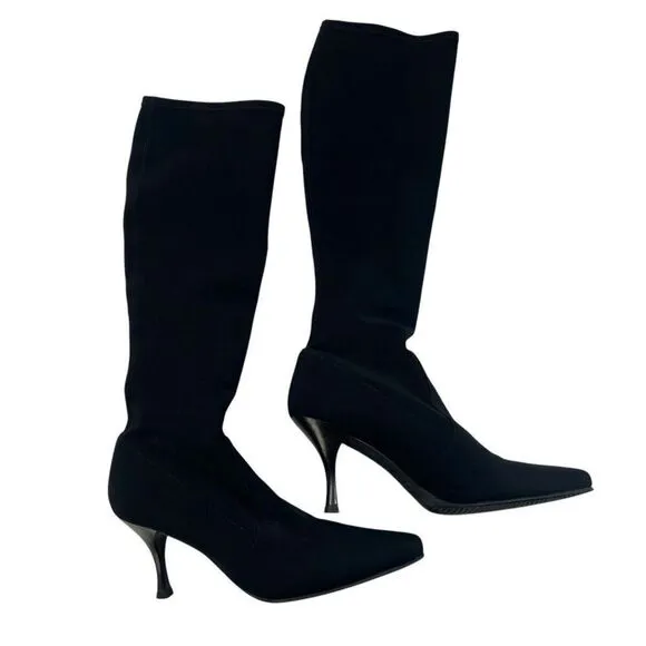 Stuart Weitzman Mid-Calf Fabric Heeled Sock Boot Black Size 9.5