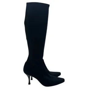 Stuart Weitzman Mid-Calf Fabric Heeled Sock Boot Black Size 9.5