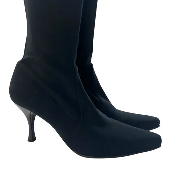 Stuart Weitzman Mid-Calf Fabric Heeled Sock Boot Black Size 9.5