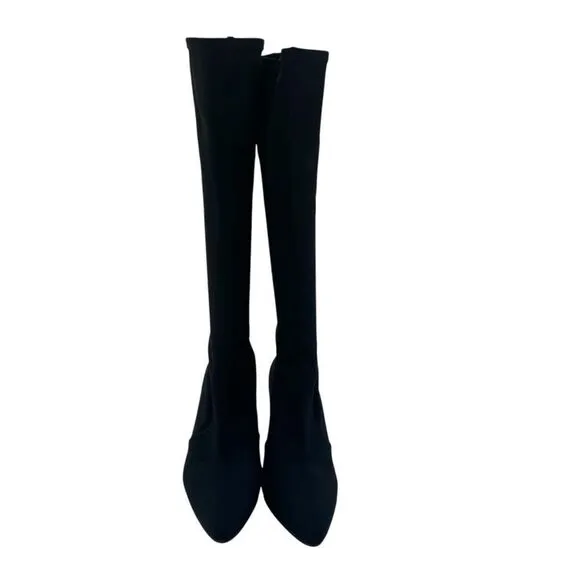 Stuart Weitzman Mid-Calf Fabric Heeled Sock Boot Black Size 9.5