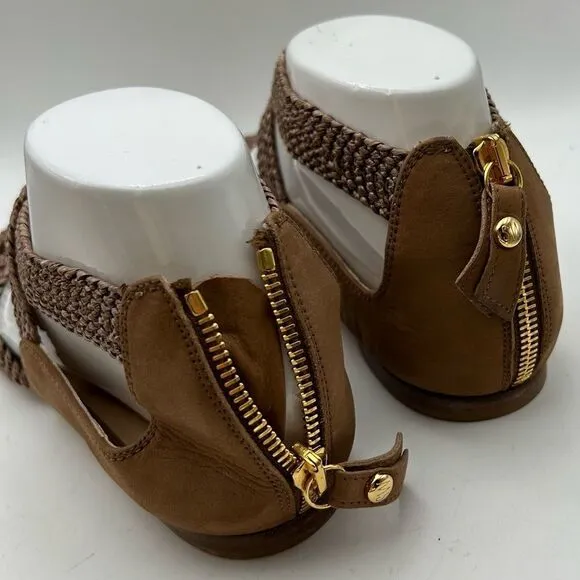 Stuart Weitzman Womans Bounceraf Braided Sandals 7 shoes brown strappy flats