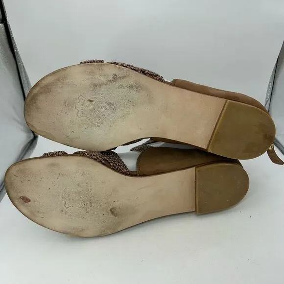 Stuart Weitzman Womans Bounceraf Braided Sandals 7 shoes brown strappy flats