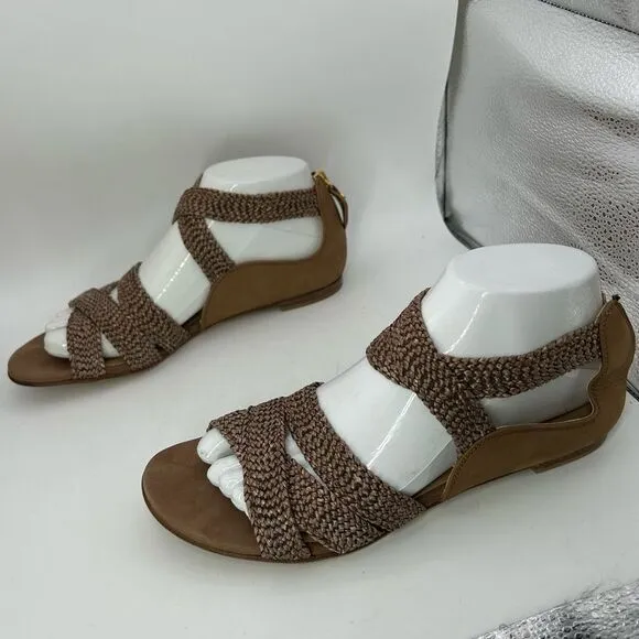 Stuart Weitzman Womans Bounceraf Braided Sandals 7 shoes brown strappy flats