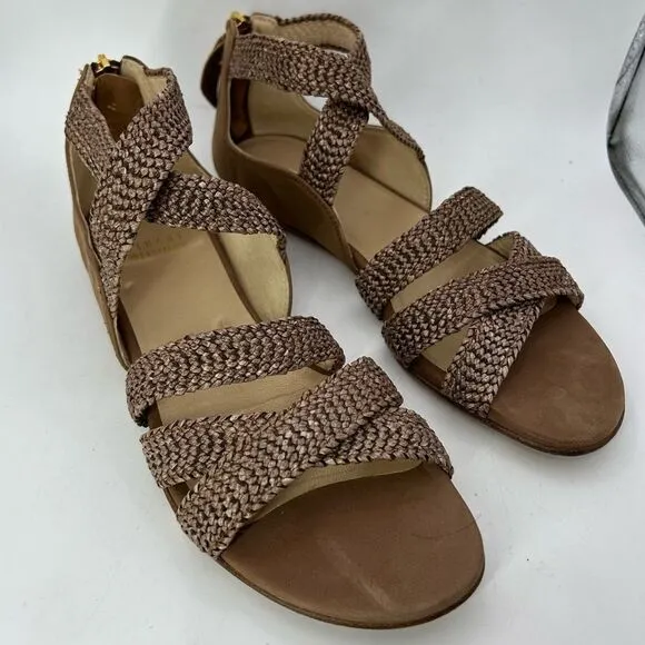 Stuart Weitzman Womans Bounceraf Braided Sandals 7 shoes brown strappy flats