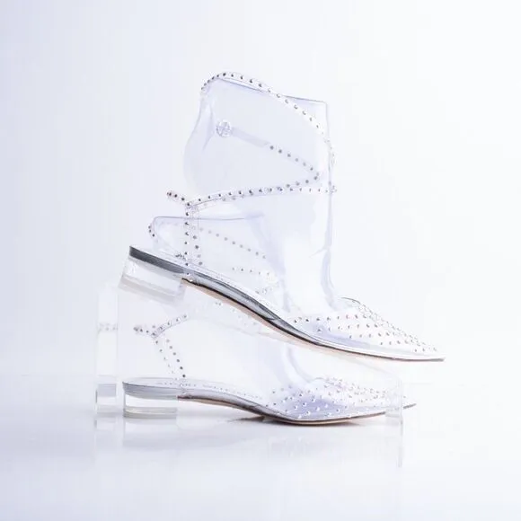 Stuart Weitzman Womens Glam Wrap Clear Flats Swarovski crystals US 6 EU 36.5 New