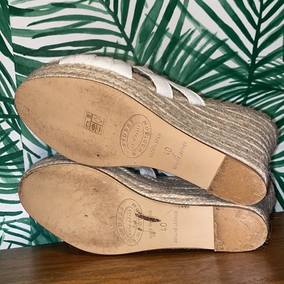 Stubbs Wootton Palm Beach Platform Wedge Espadrilles Cream Canvas Women’s 40/10