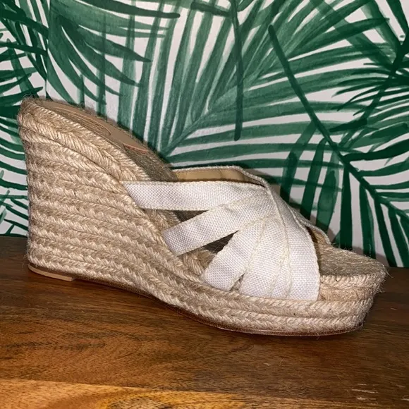 Stubbs Wootton Palm Beach Platform Wedge Espadrilles Cream Canvas Women’s 40/10