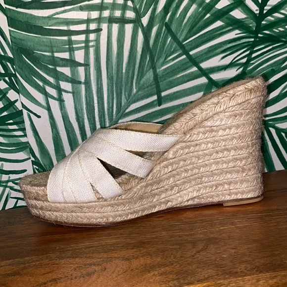 Stubbs Wootton Palm Beach Platform Wedge Espadrilles Cream Canvas Women’s 40/10