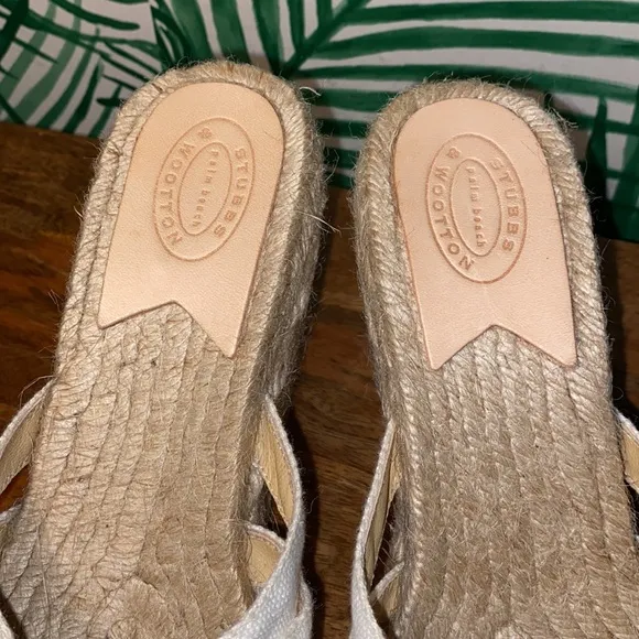 Stubbs Wootton Palm Beach Platform Wedge Espadrilles Cream Canvas Women’s 40/10