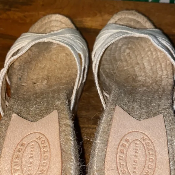 Stubbs Wootton Palm Beach Platform Wedge Espadrilles Cream Canvas Women’s 40/10