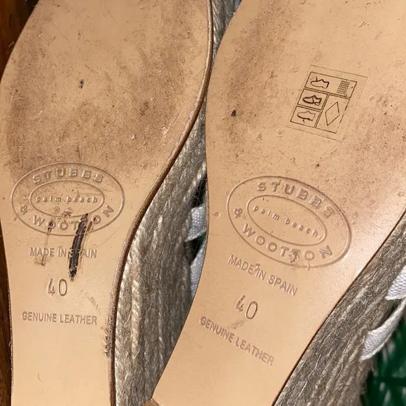 Stubbs Wootton Palm Beach Platform Wedge Espadrilles Cream Canvas Women’s 40/10
