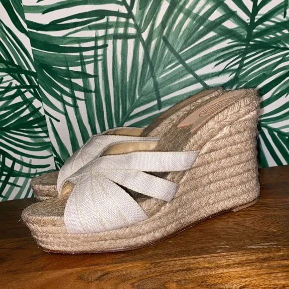 Stubbs Wootton Palm Beach Platform Wedge Espadrilles Cream Canvas Women’s 40/10