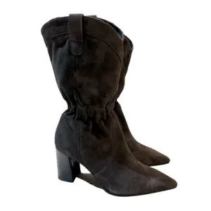 Studio Brown‎ Suede Leather Mid Calf Heeled Boots