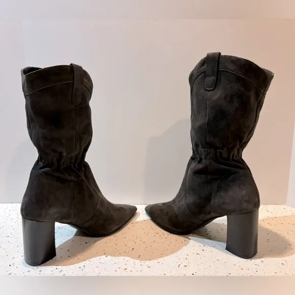 Studio Brown‎ Suede Leather Mid Calf Heeled Boots