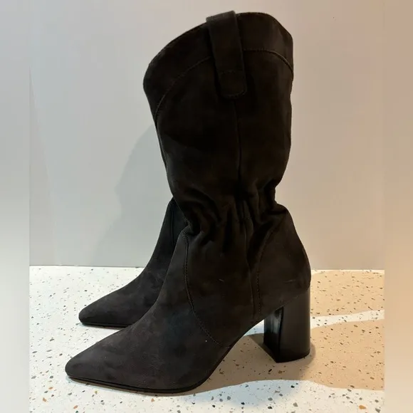 Studio Brown‎ Suede Leather Mid Calf Heeled Boots