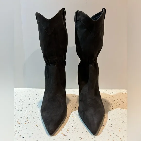 Studio Brown‎ Suede Leather Mid Calf Heeled Boots