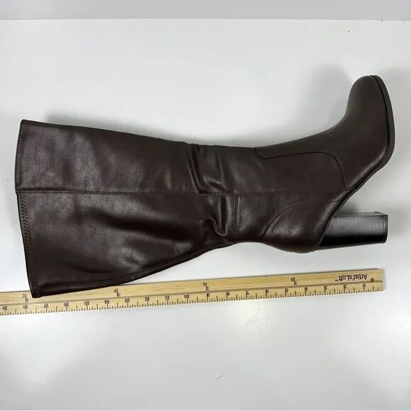 Style &amp; Co Womens Addyy Knee High Wide Calf Brown Zip Stacked Heel Dress Boots 7