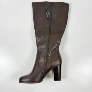 Style &amp; Co Womens Addyy Knee High Wide Calf Brown Zip Stacked Heel Dress Boots 7