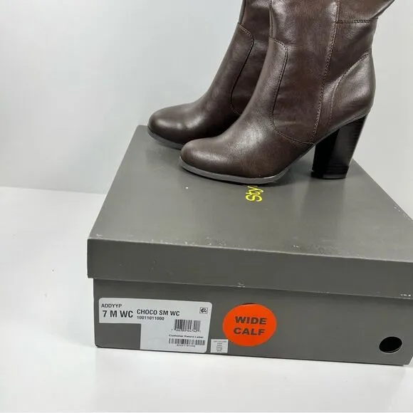Style &amp; Co Womens Addyy Knee High Wide Calf Brown Zip Stacked Heel Dress Boots 7
