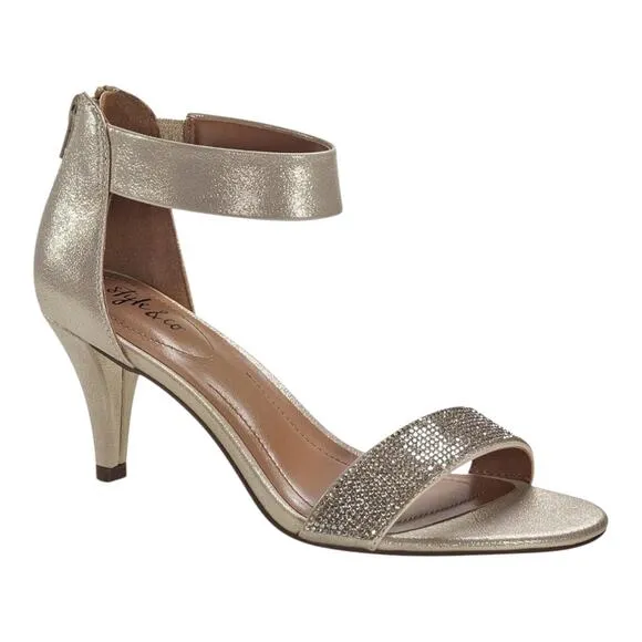 Style &amp; Co Women's Phillys Two Piece Metallic Evening Sandals Gold Size 9 1/2