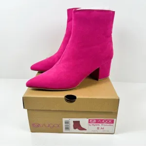 Sugar Women's Nightlife Hot Pink Faux Suede Low Heel Side Zip Ankle Boots Size 8