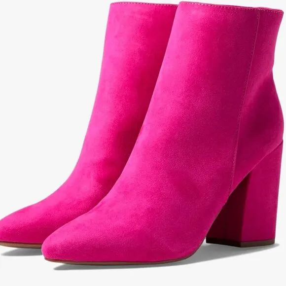 Sugar Women's Nightlife Hot Pink Faux Suede Low Heel Side Zip Ankle Boots Size 8