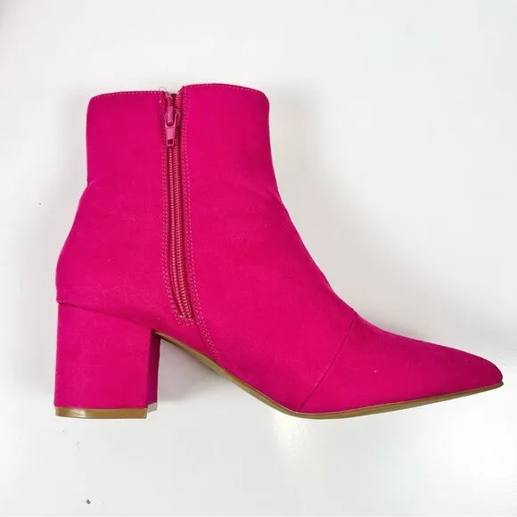 Sugar Women's Nightlife Hot Pink Faux Suede Low Heel Side Zip Ankle Boots Size 8