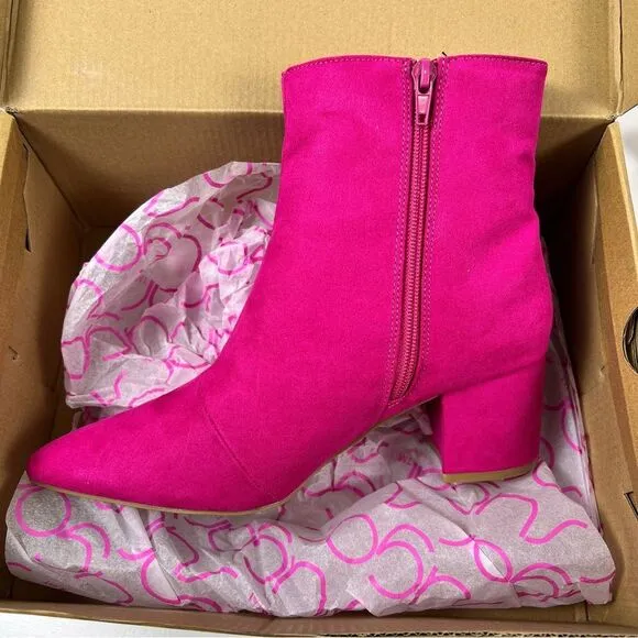 Sugar Women's Nightlife Hot Pink Faux Suede Low Heel Side Zip Ankle Boots Size 8