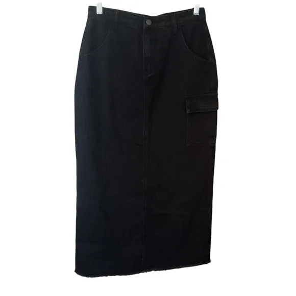 Superdown Revolve Nicolette Cargo Denim Midi Skirt Black NWT Size Small