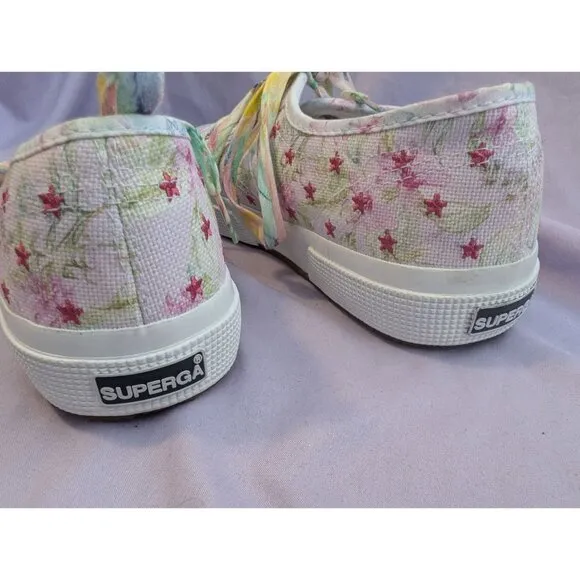 Superga X LoveShackFancy Floral-Print Sneakers 7.5 Womens Canvas Lace-Up Shoes