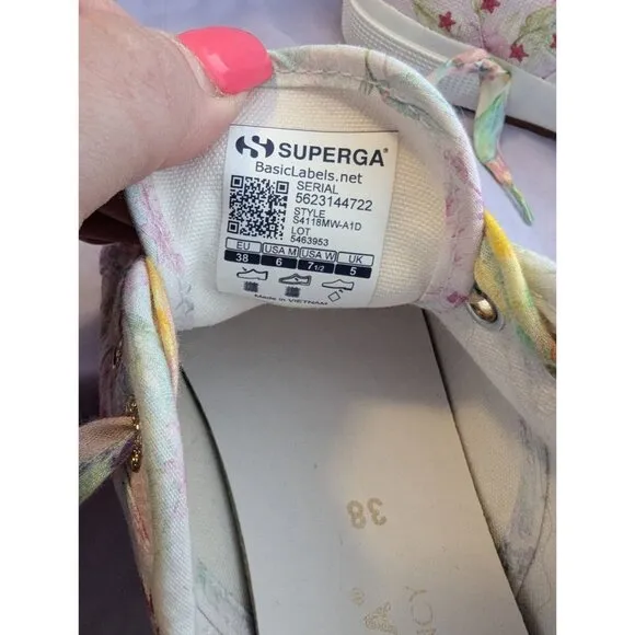 Superga X LoveShackFancy Floral-Print Sneakers 7.5 Womens Canvas Lace-Up Shoes