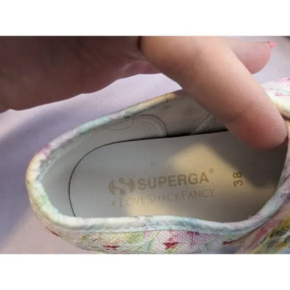 Superga X LoveShackFancy Floral-Print Sneakers 7.5 Womens Canvas Lace-Up Shoes