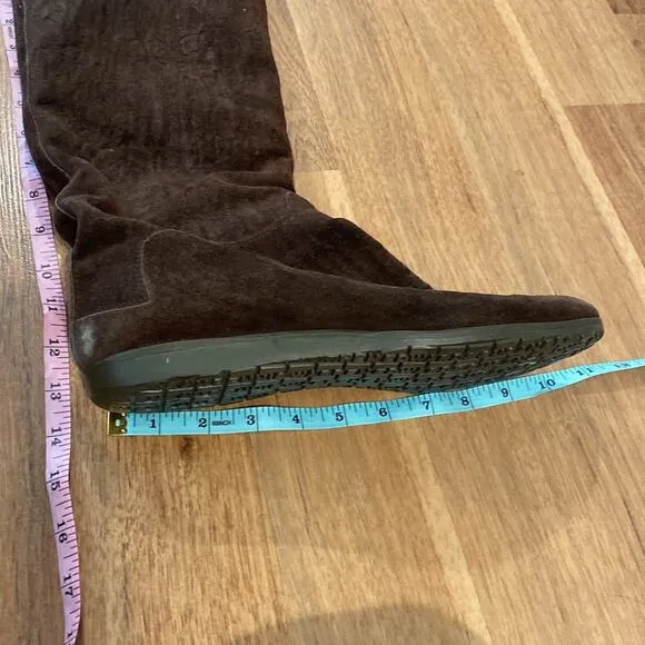 Susan Bennis/Warren Edwards Brown Suede Mid-Calf Flat Boots w/ Fur Lining Sz 9.5