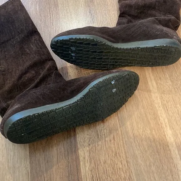 Susan Bennis/Warren Edwards Brown Suede Mid-Calf Flat Boots w/ Fur Lining Sz 9.5