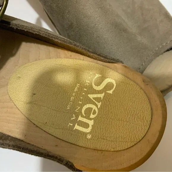 SVEN Eur 40 open toe  Sandals Taupe Leather Ankle Strap Open Toe Wood Heels