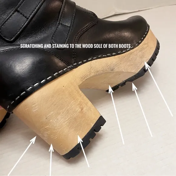 Swedish Hasbeens Buckle Leather Clog Boots in Black