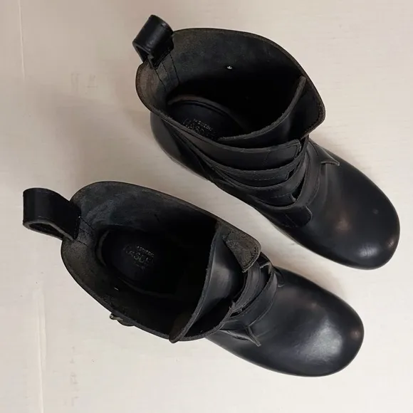 Swedish Hasbeens Buckle Leather Clog Boots in Black