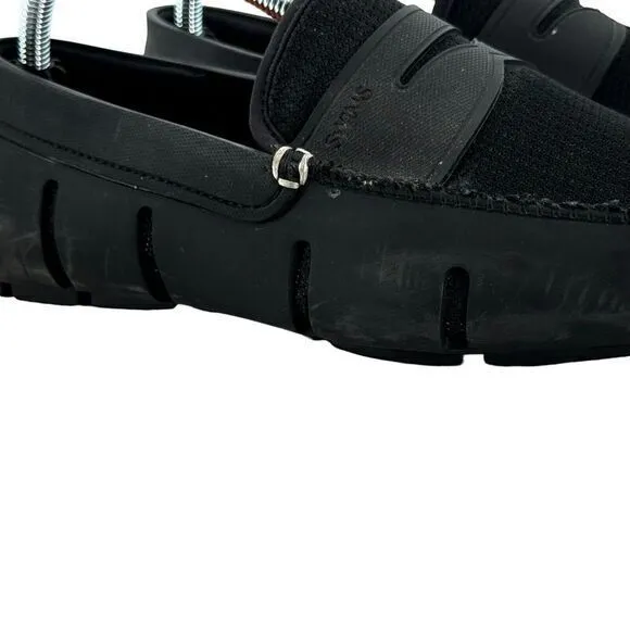 Swims Men's Penny Loafers Black Knit‎ Toe Rubber Soled Mens Size 10