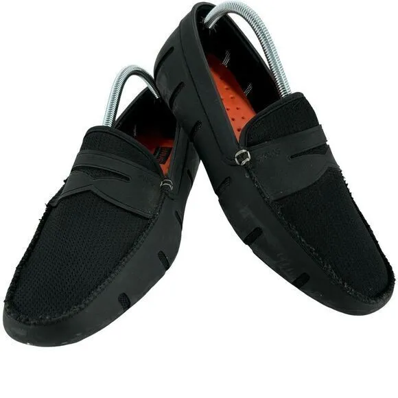 Swims Men's Penny Loafers Black Knit‎ Toe Rubber Soled Mens Size 10