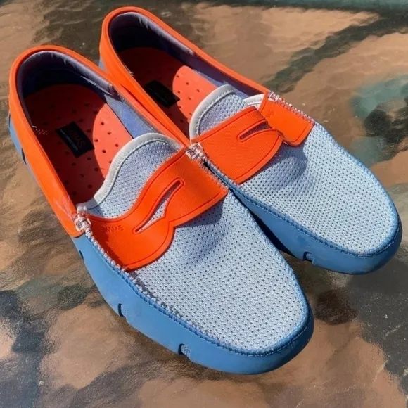 SWIMS Orange Blue Penny Loafers Sz 7