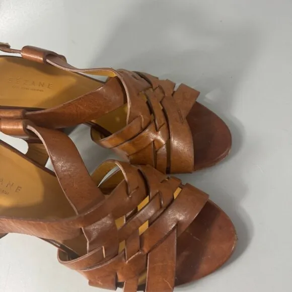 Sézane British Tan Leather Slingback Sandals, Size 35