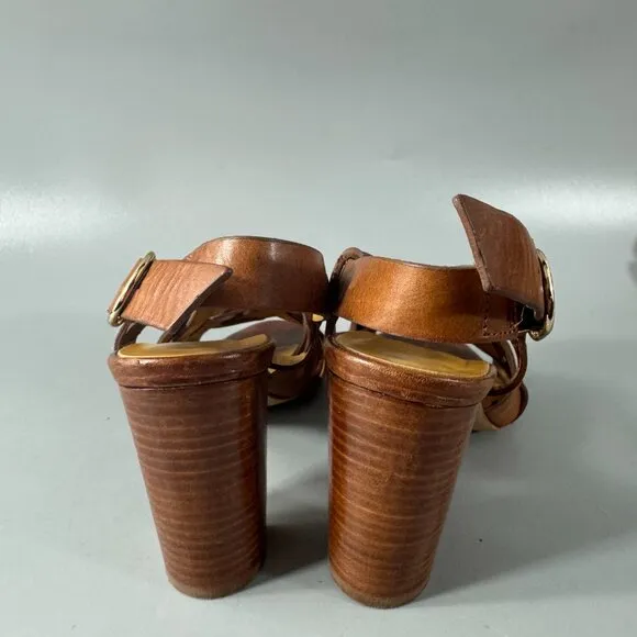 Sézane British Tan Leather Slingback Sandals, Size 35