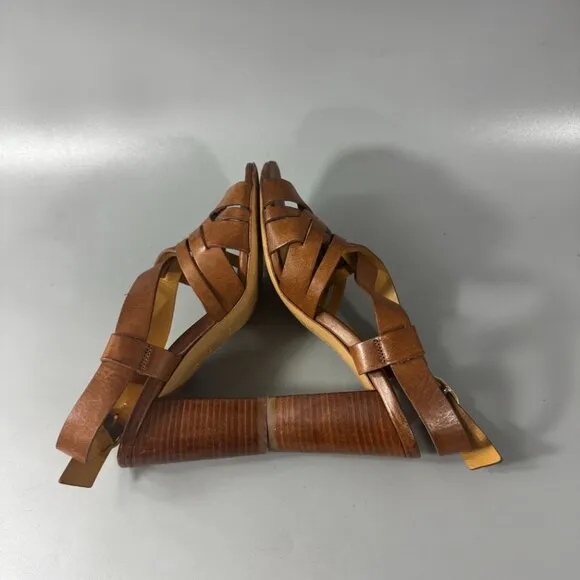 Sézane British Tan Leather Slingback Sandals, Size 35