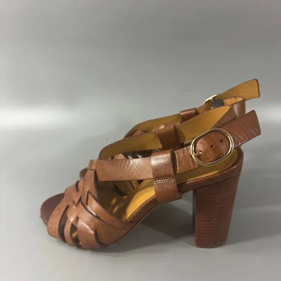 Sézane British Tan Leather Slingback Sandals, Size 35