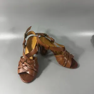 Sézane British Tan Leather Slingback Sandals, Size 35
